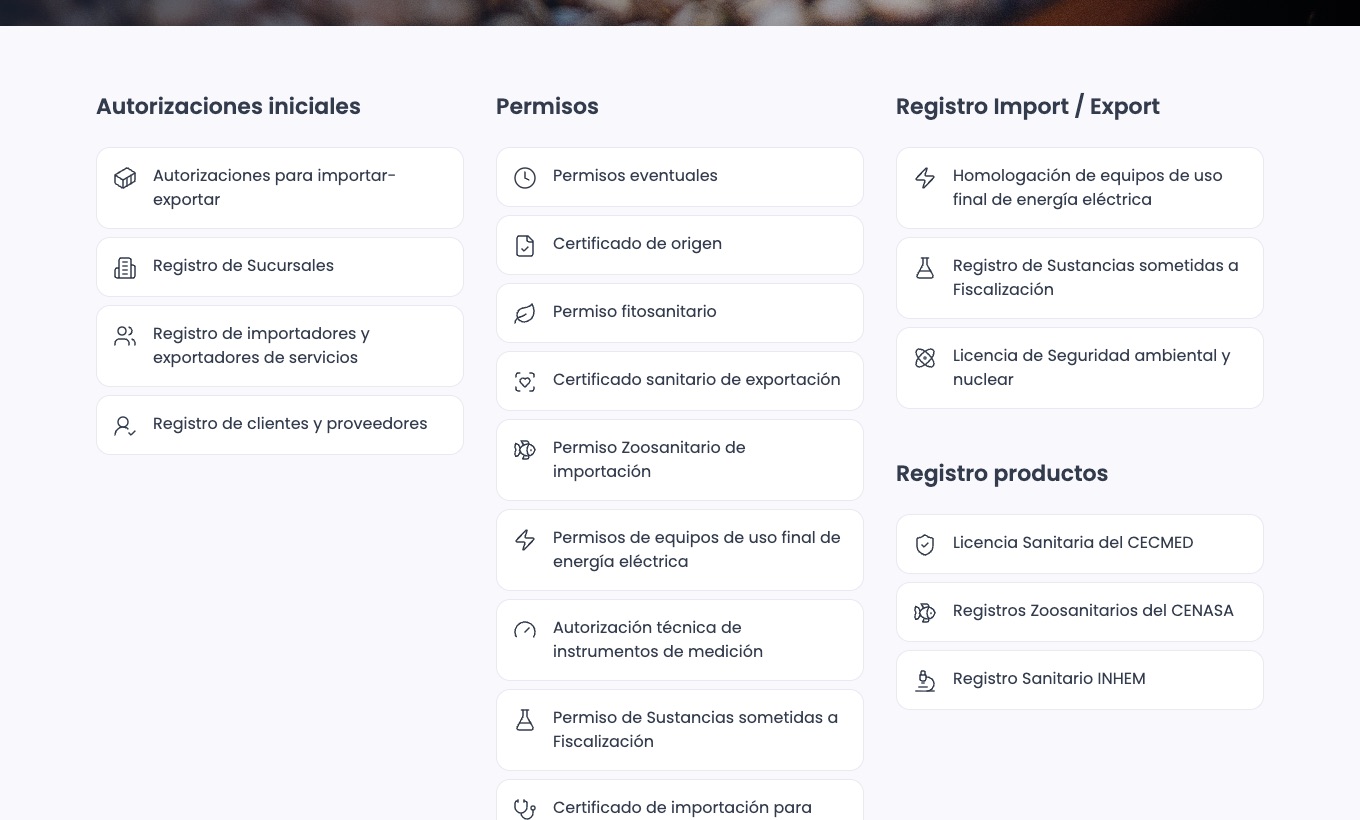 List of foreign trade services in the Cuba single window