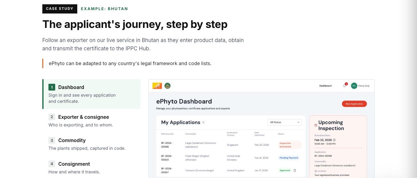 ePhyto applicant dashboard in Bhutan